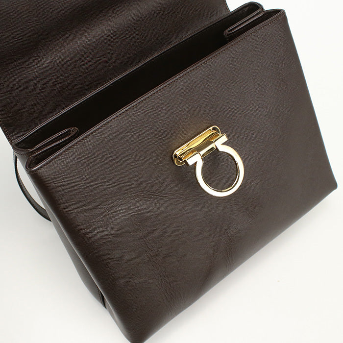 Ferragamo 21 0290 2Way Handbag Gancini Shoulder Bag Calfskin Brown Women