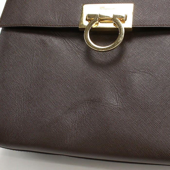 Ferragamo 21 0290 2Way Handbag Gancini Shoulder Bag Calfskin Brown Women