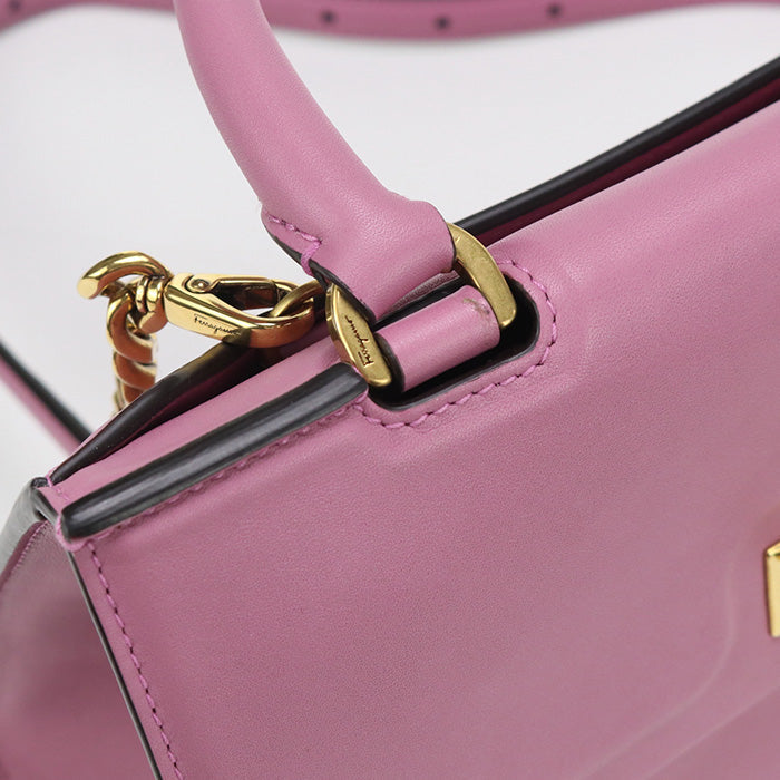 Ferragamo Fr89527 2Way Handbag Calfskin Pink Women