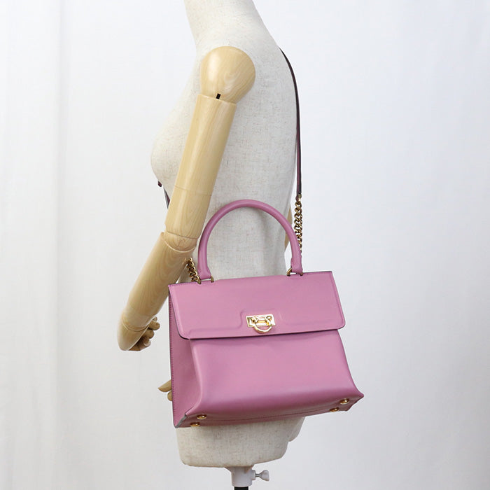 Ferragamo Fr89527 2Way Handbag Calfskin Pink Women