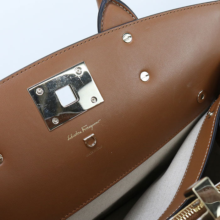 Ferragamo 21 H900 2Way Gancini Tote Bag Calfskin Brown Women