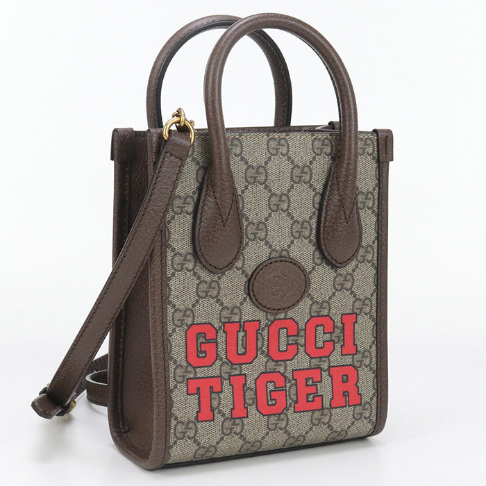 Gucci 671628 2Way Handbag Interlocking G Tote Bag Gg Supreme Beige Women