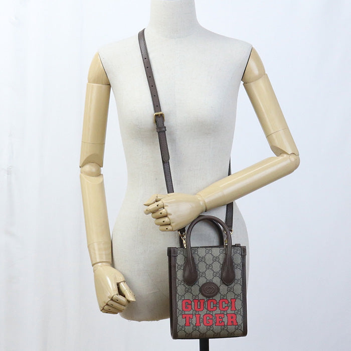 Gucci 671628 2Way Handbag Interlocking G Tote Bag Gg Supreme Beige Women