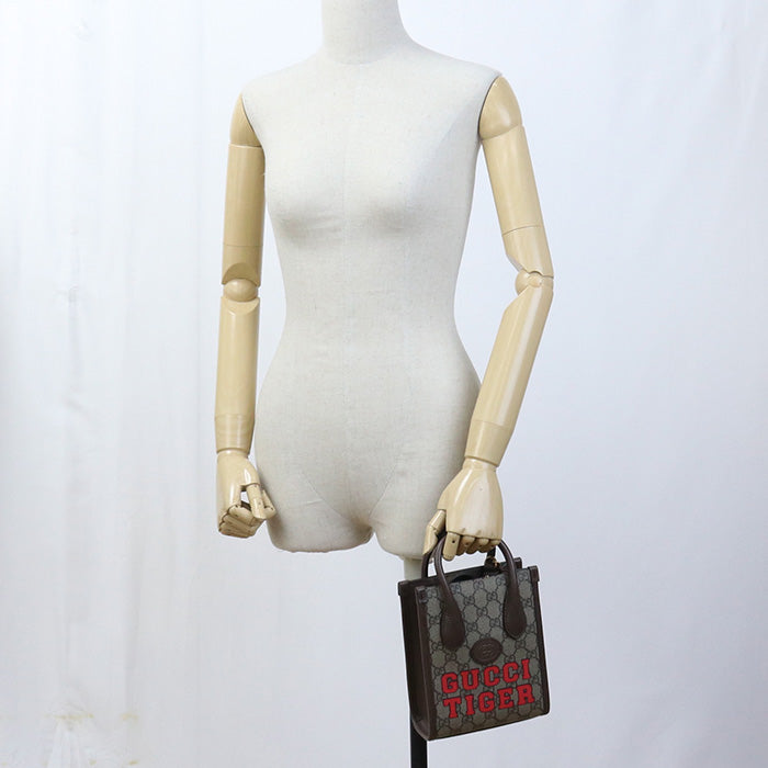 Gucci 671628 2Way Handbag Interlocking G Tote Bag Gg Supreme Beige Women