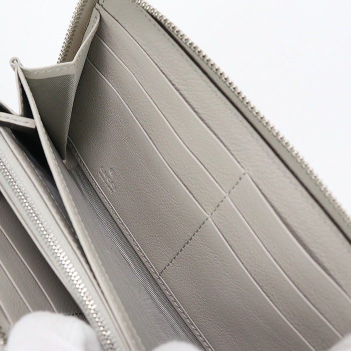 Gucci 790057 Zip Around Wallet Double G Pursezip Leather Gray Women