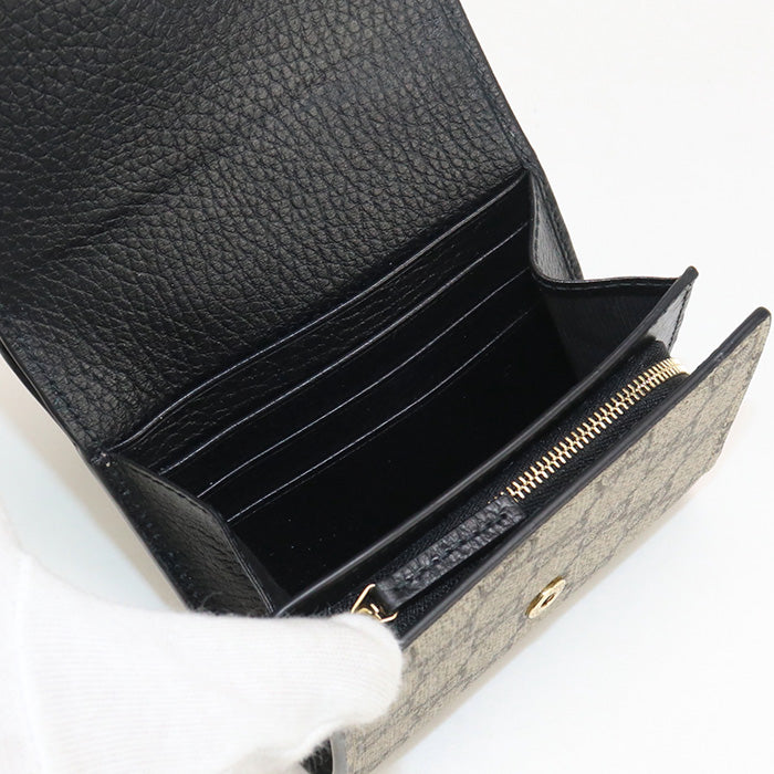 Gucci 598587 Bi-Fold Wallet Gg Marmont Double G Medium Wallet Gg Supreme Canvas, Leather Black Women