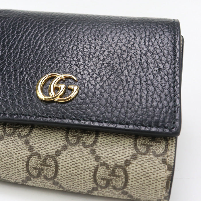 Gucci 598587 Bi-Fold Wallet Gg Marmont Double G Medium Wallet Gg Supreme Canvas, Leather Black Women