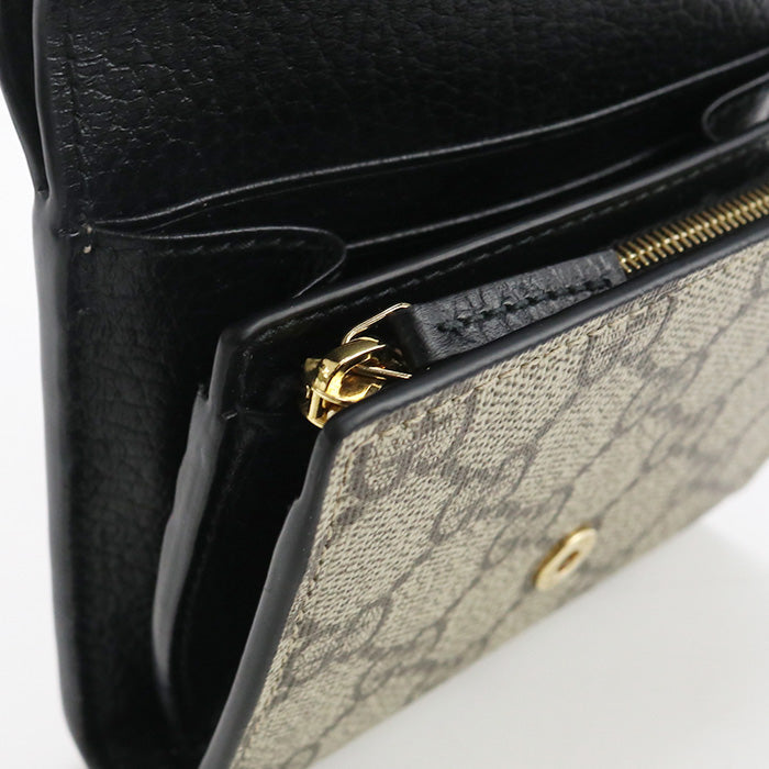 Gucci 598587 Bi-Fold Wallet Gg Marmont Double G Medium Wallet Gg Supreme Canvas, Leather Black Women