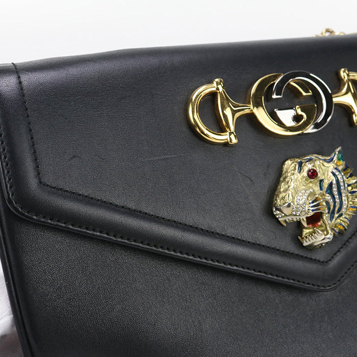 Gucci 537241 Shoulder Bag Raja Medium Chainshoulder Bag Leather Black Women