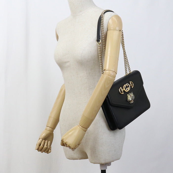 Gucci 537241 Shoulder Bag Raja Medium Chainshoulder Bag Leather Black Women