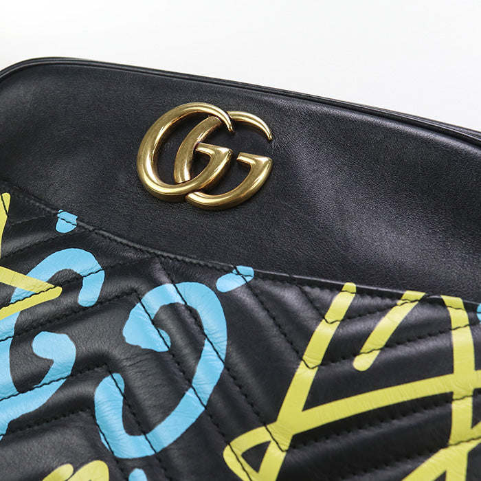 Gucci Gu89295 Chainshoulder Gg Marmont Shoulder Bag Leather Black Women
