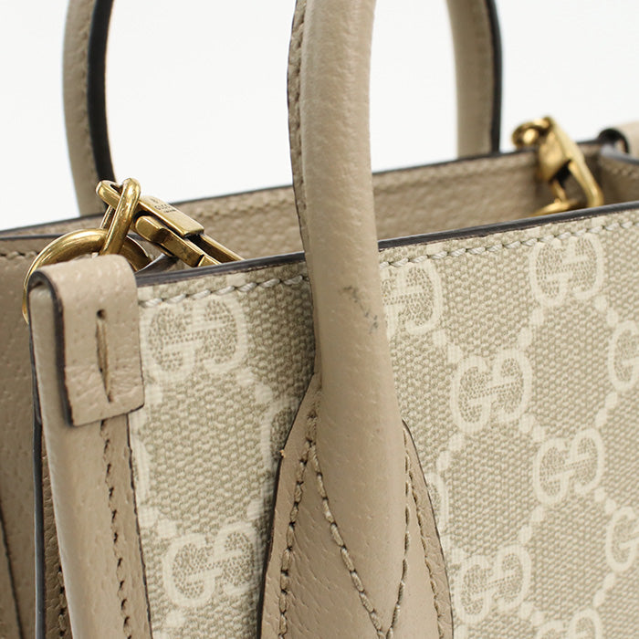Gucci 671623 Tote Bag Interlocking G 2Way Mini Tote Bag Gg Supreme Canvas,Leather Beige Women