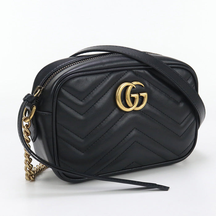 Gucci 447632 Shoulder Bag Gg Marmont Mini Camera Bag Leather Black Women