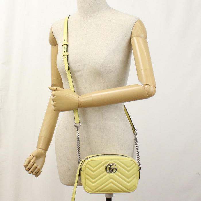 Gucci 448065 Shoulder Bag Gg Marmont Mini Camera Bag Quilted Leather Yellow Women