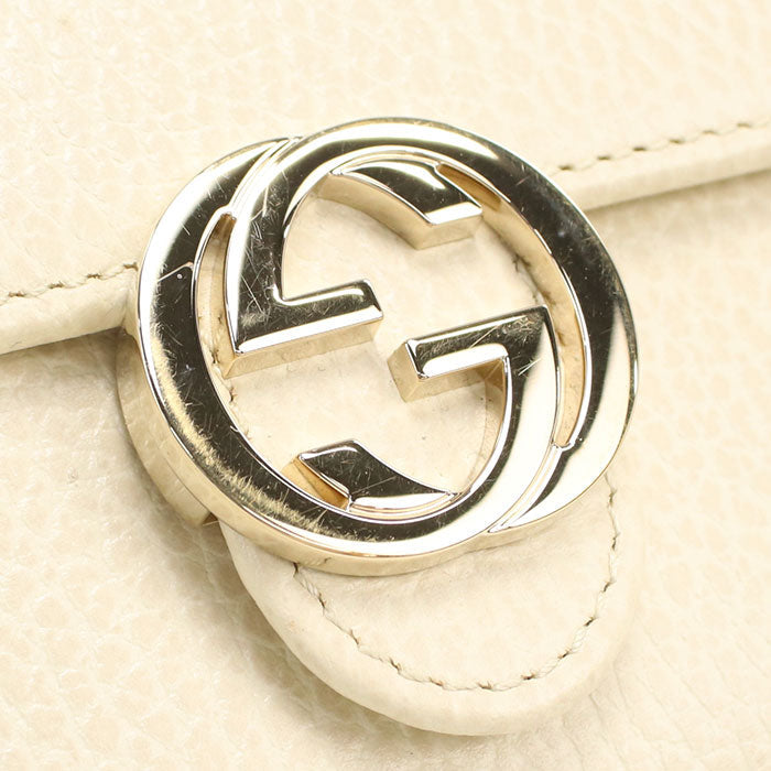 Gucci 615525 Cao0G 9522 Bi-Fold Wallet Tallarcalf Interlocking G W Hook Wallet Leather White Women