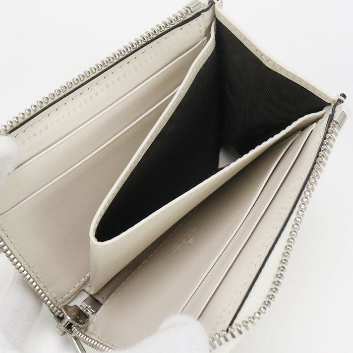 Gucci 657571 L-Shaped Zipper Wallet Gg Emboss Zip Around Leather White Women