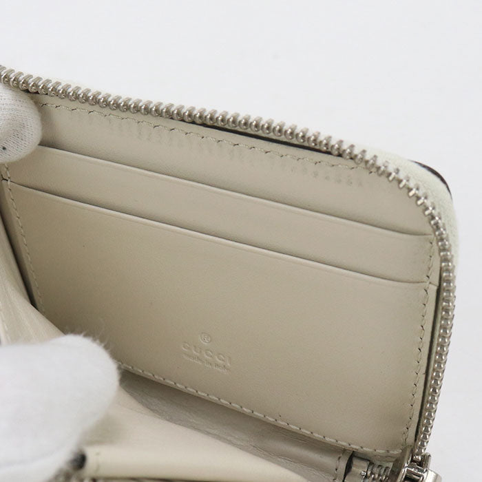 Gucci 657571 L-Shaped Zipper Wallet Gg Emboss Zip Around Leather White Women