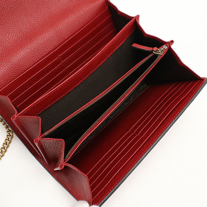 Gucci 401232 Gg Marmont Chain Wallet Leather Red Women