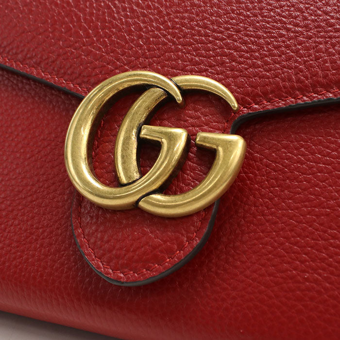 Gucci 401232 Gg Marmont Chain Wallet Leather Red Women