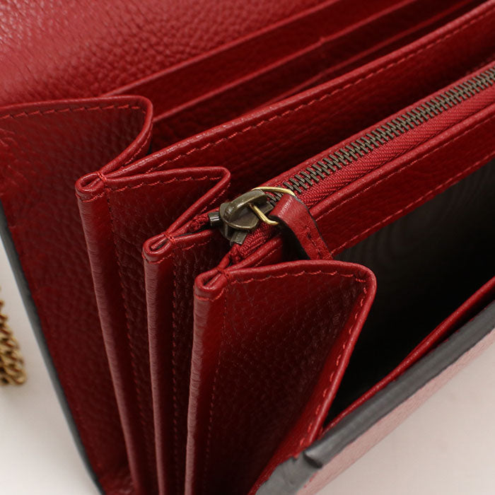 Gucci 401232 Gg Marmont Chain Wallet Leather Red Women