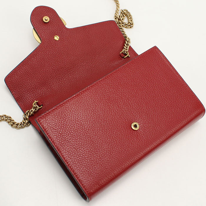 Gucci 401232 Gg Marmont Chain Wallet Leather Red Women