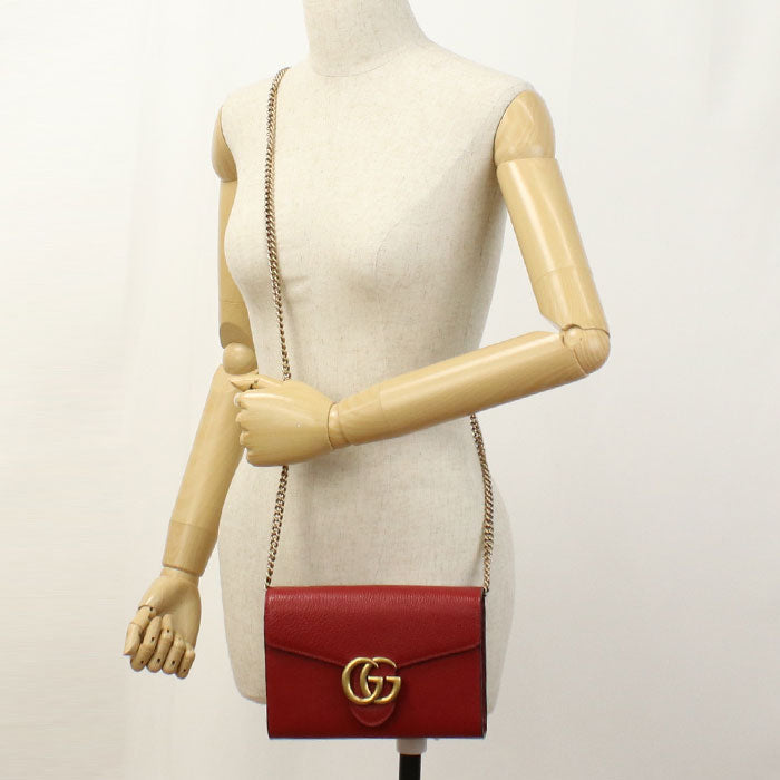 Gucci 401232 Gg Marmont Chain Wallet Leather Red Women