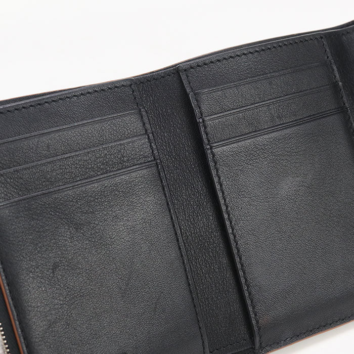 Loewe C821S33X01 Vertical Anagram Three Fold Wallet Calfskin Black Women
