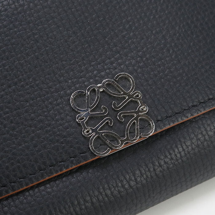 Loewe C821S33X01 Vertical Anagram Three Fold Wallet Calfskin Black Women
