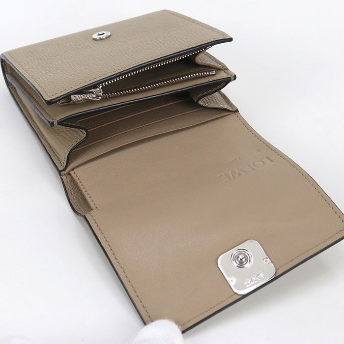 Loewe C821L57X01 Bi-Fold Wallet Anagram Compact Wallet Calfskin Beige Women