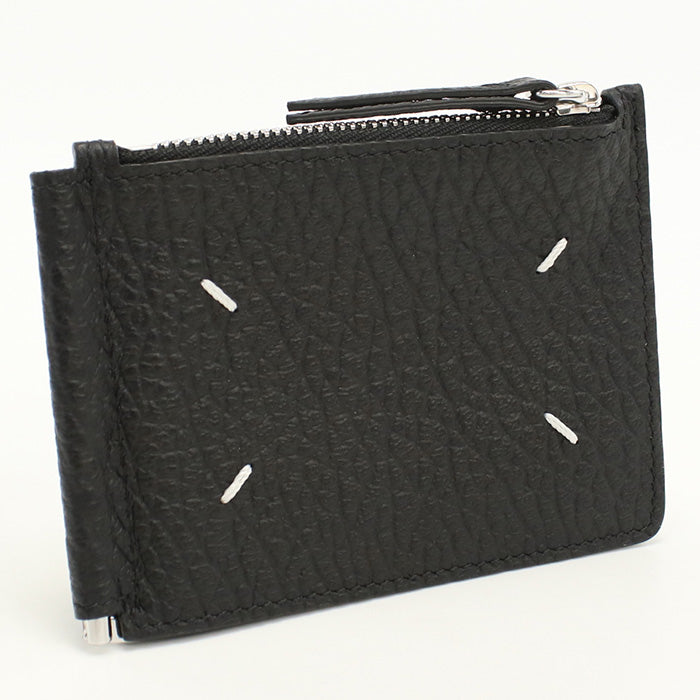Maison Margiela Mar93159 4 Stitch Money Clip Folded Wallet Leather Black Women