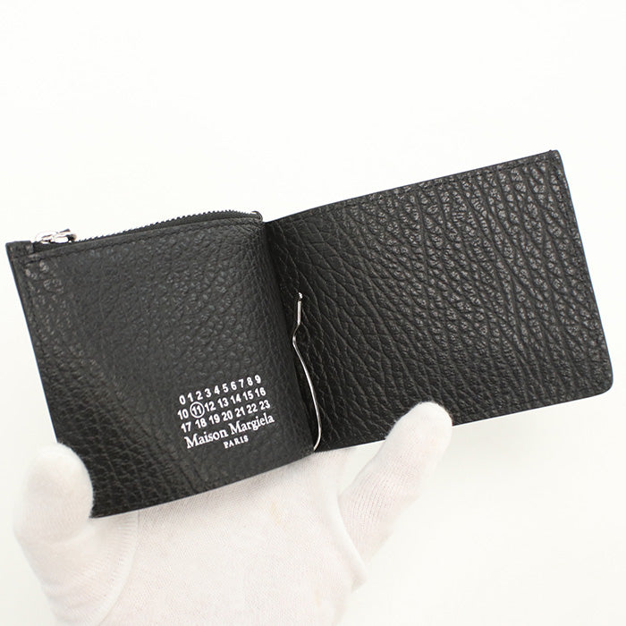 Maison Margiela Mar93159 4 Stitch Money Clip Folded Wallet Leather Black Women
