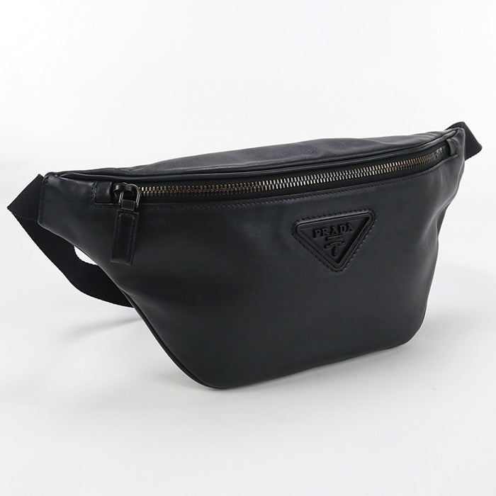 Prada 2Vl033 2Dmf F000 Body Bag Triangular Logo Belt Bag Leather Black Mens(Unisex)