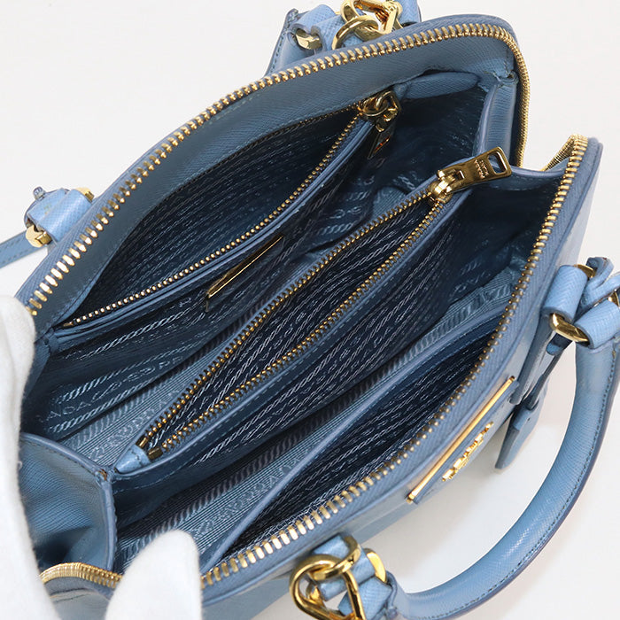 Prada Bl0838 2Way Handbag Safiano Leather Hand Shoulder Bag Leather Blue Women