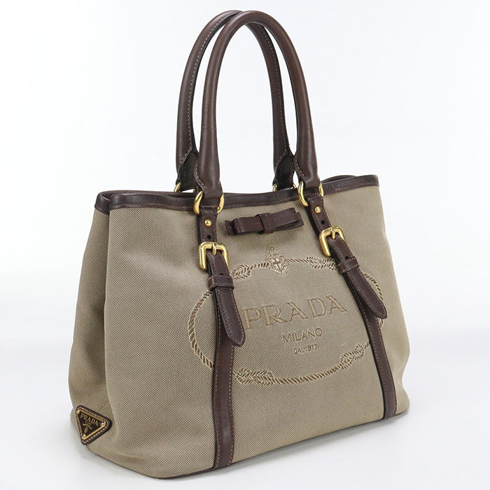 Prada Pr85840 Tote Bag Logo Jacquard Beige Women
