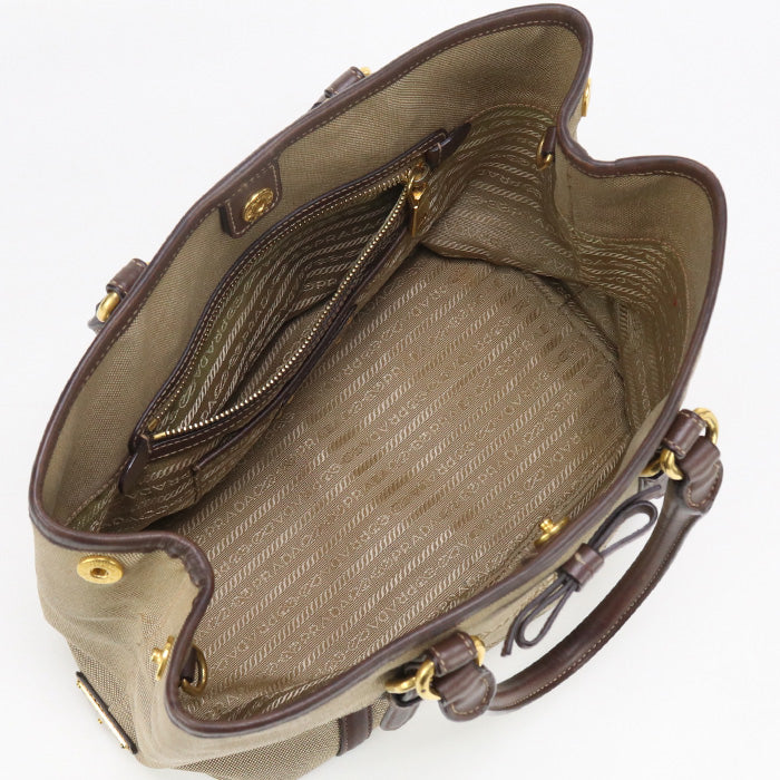 Prada Pr85840 Tote Bag Logo Jacquard Beige Women