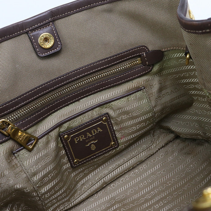 Prada Pr85840 Tote Bag Logo Jacquard Beige Women