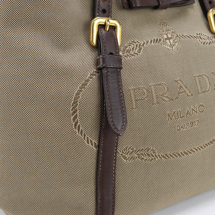 Prada Pr85840 Tote Bag Logo Jacquard Beige Women