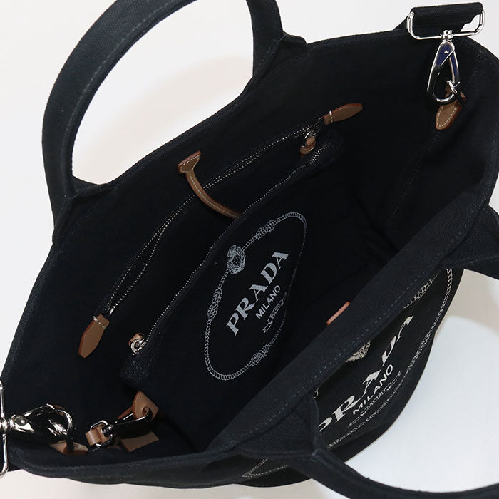 Prada 1Bg163 2Way Canapa Tote Bag Canvas Black Women
