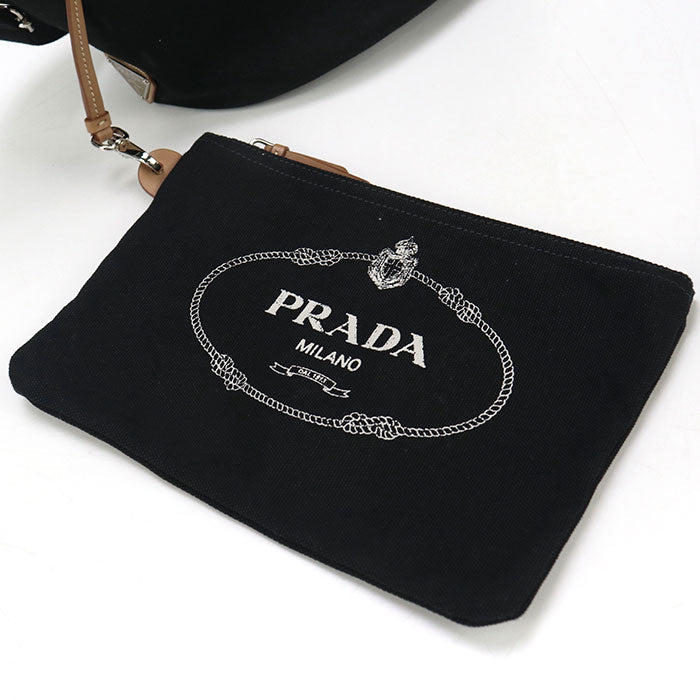 Prada 1Bg163 2Way Canapa Tote Bag Canvas Black Women