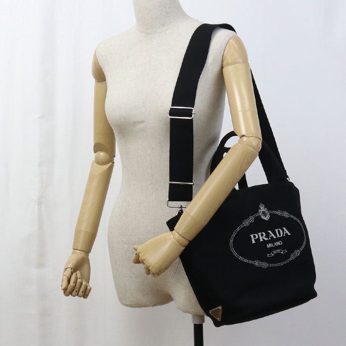 Prada 1Bg163 2Way Canapa Tote Bag Canvas Black Women
