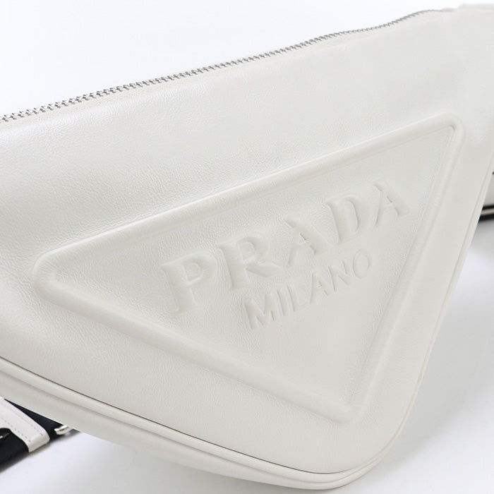 Prada 1Bh190 2Byaf0009 Shoulder Bag Embossed Logo Leather White Mens(Unisex)