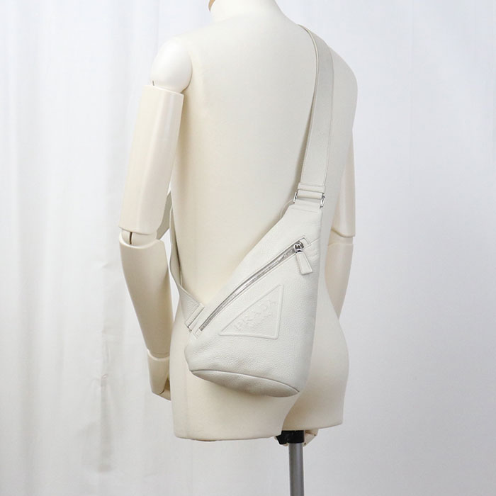 Prada 2Vz098 Body Bag Cross Vitello Dyno Belt Bag Leather White Mens
