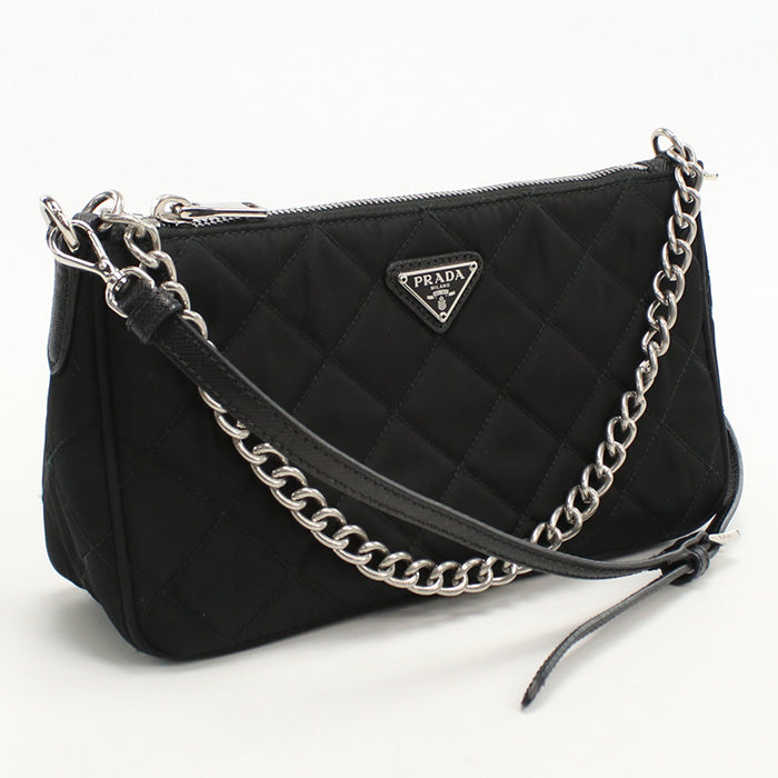 Prada 1Bh026 Shoulder Bag Quilting Chain 2Wayshoulder Bag Nylon Black Women