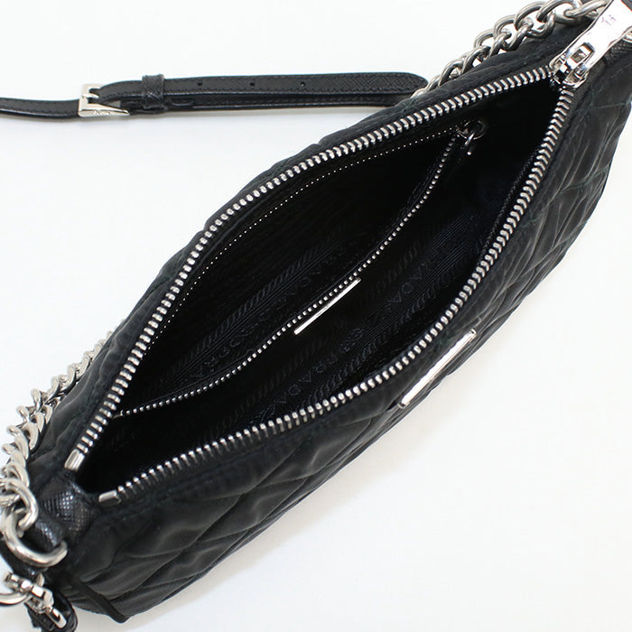Prada 1Bh026 Shoulder Bag Quilting Chain 2Wayshoulder Bag Nylon Black Women