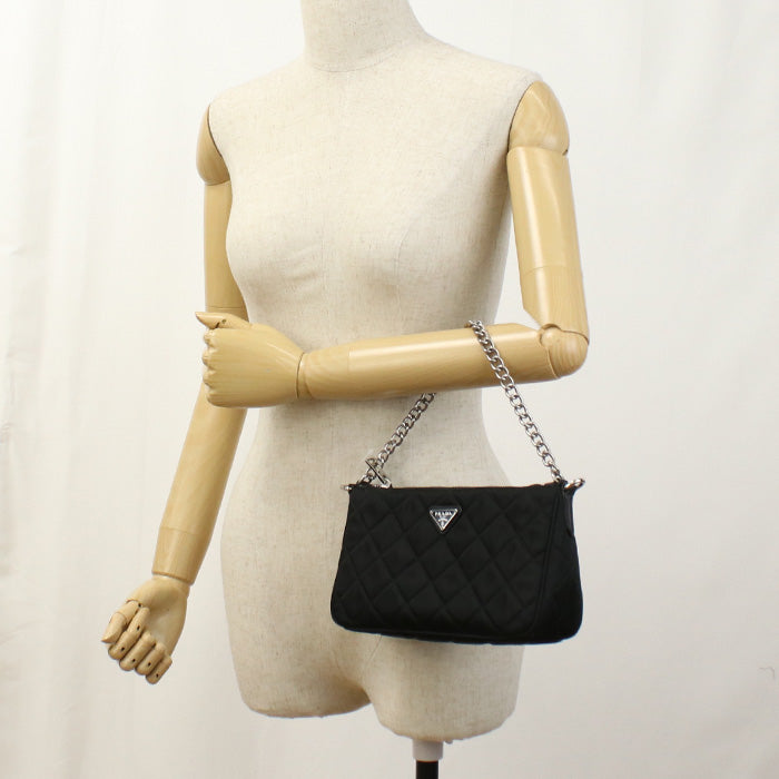 Prada 1Bh026 Shoulder Bag Quilting Chain 2Wayshoulder Bag Nylon Black Women