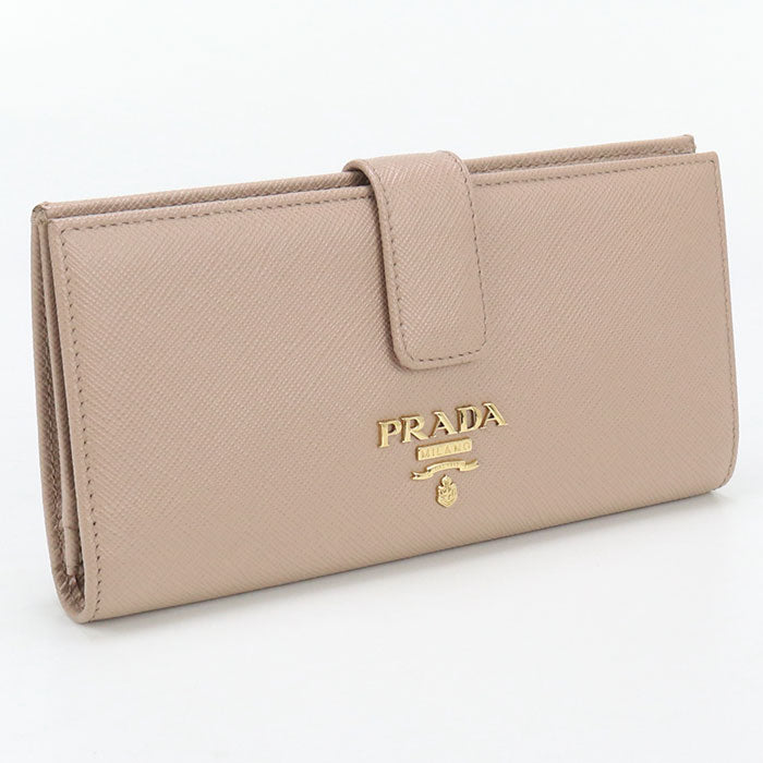 Prada 1Mv025 Long Wallet Safiano Folding Long Wallet Leather Beige Women