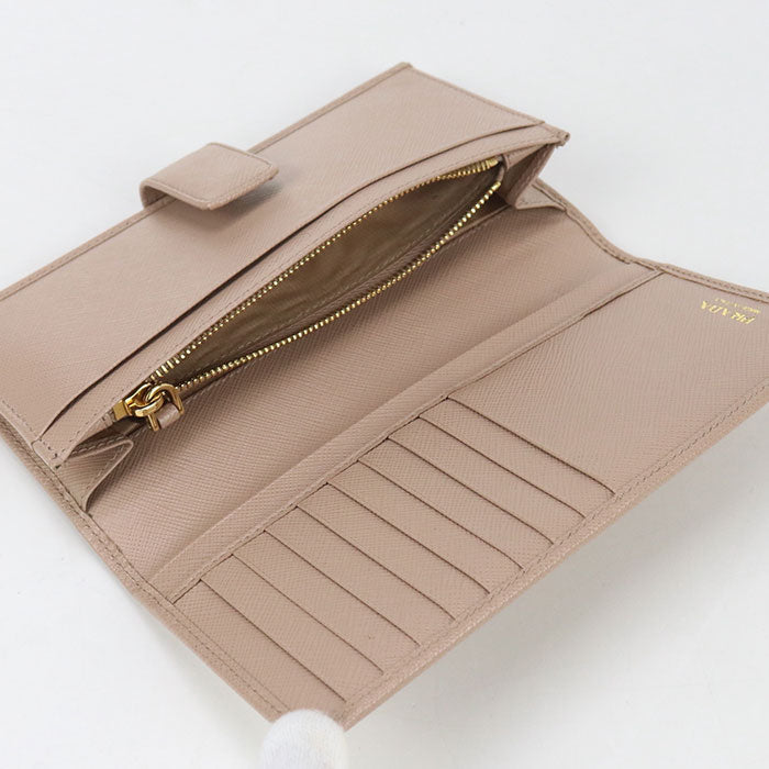 Prada 1Mv025 Long Wallet Safiano Folding Long Wallet Leather Beige Women