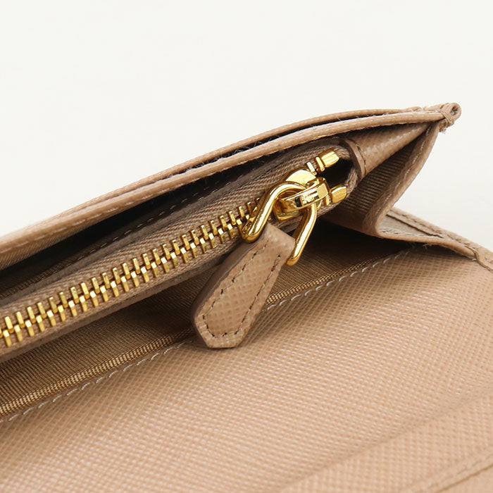 Prada 1Mv025 Long Wallet Safiano Folding Long Wallet Leather Beige Women