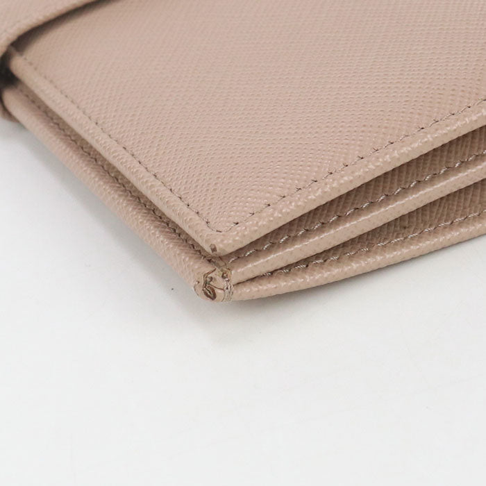 Prada 1Mv025 Long Wallet Safiano Folding Long Wallet Leather Beige Women