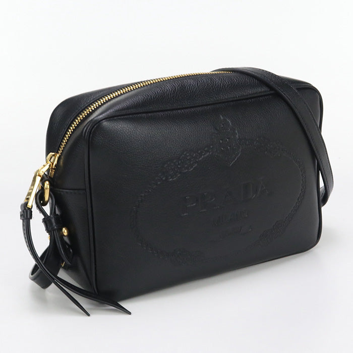 Prada 1Bh089 Shoulder Bag Logo Embossing Camera Bag Leather Black Women(Unisex)